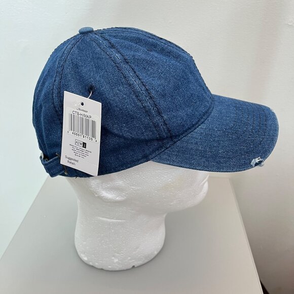Distressed Blue Denim Cap With "Hi" Embroidery & Hawaii Map Design Adjustable St - Picture 4 of 5
